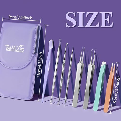 Miniatura 2 de TsMADDTs Herramientas para eliminar puntos negros y pinzas de pelo encarnado, kit de herramientas de 9 piezas, kit de depilación encarnada con