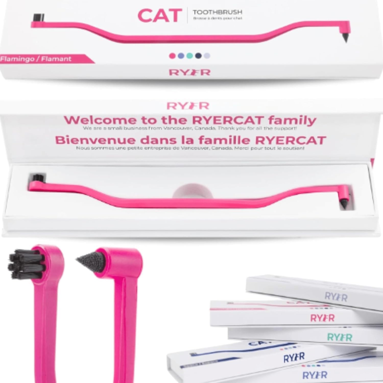RYERCAT Toothbrush, Toothpaste, Cat Mouth Care, Bad Breath, Tartar Remover, Dental Care (Flamingo Pink)