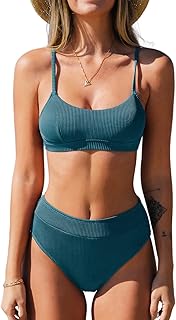CUPSHE Bikini Set for Women Two Piece Swimsuits High Waisted Adjustable Spaghetti Straps Back Hook Backless