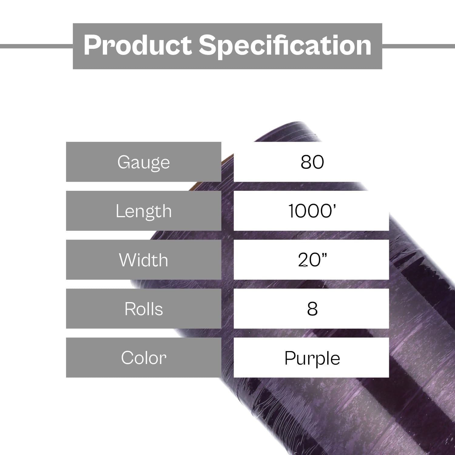 PSBM Lot de 8 rouleaux de film étirable violet foncé avec poignées, 50,8 cm x 304,4 m, calibre 80, film rétractable de résistance industrielle pour le déménagement, l'emballage et l'expédition
