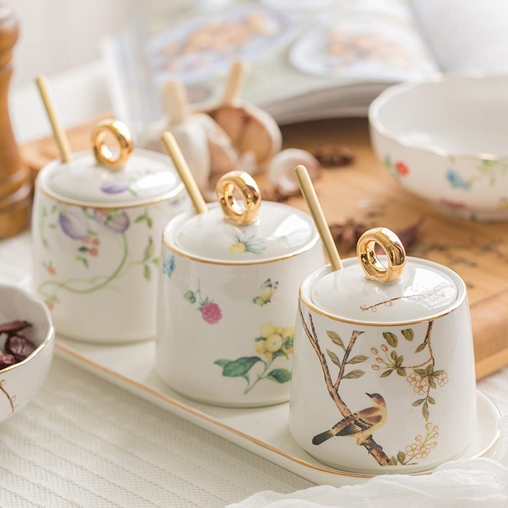 Set di contenitori per condimenti, Set di barattoli per condimenti in Ceramica, barattoli per condimenti per Uso Domestico, Scatola per condimenti Dipinta a Man