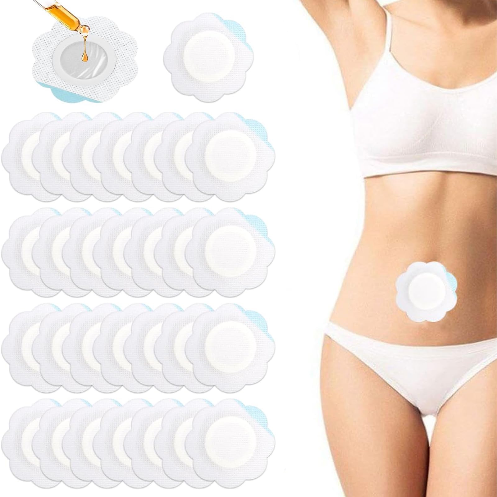 50 PCS Castor Oil Patches, Self-Adhesive Castors Oils Belly Button Wrap Pads Spunlace Cloth Highly Absorbent Waterproof Oil-Proof Oils Patches Not Included(White)