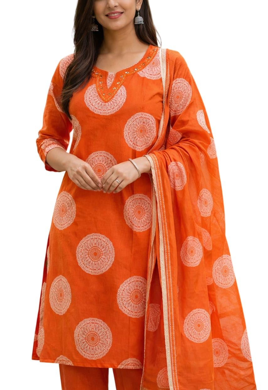 3 Pc orange kurti set-picture-27