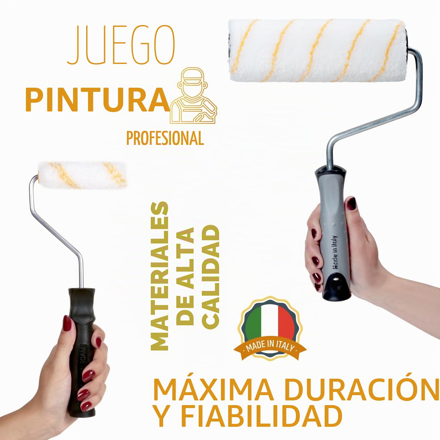 PENNELLIFICIO 2000 | Kit de 2 Rodillos con Bandeja y Retina para escurrir la Pintura, Cinta para enmascarar y Lona Protectora, Juego de Pintura, Pintura al Agua, Paredes Lisas, Cubo de 14 L - Made in