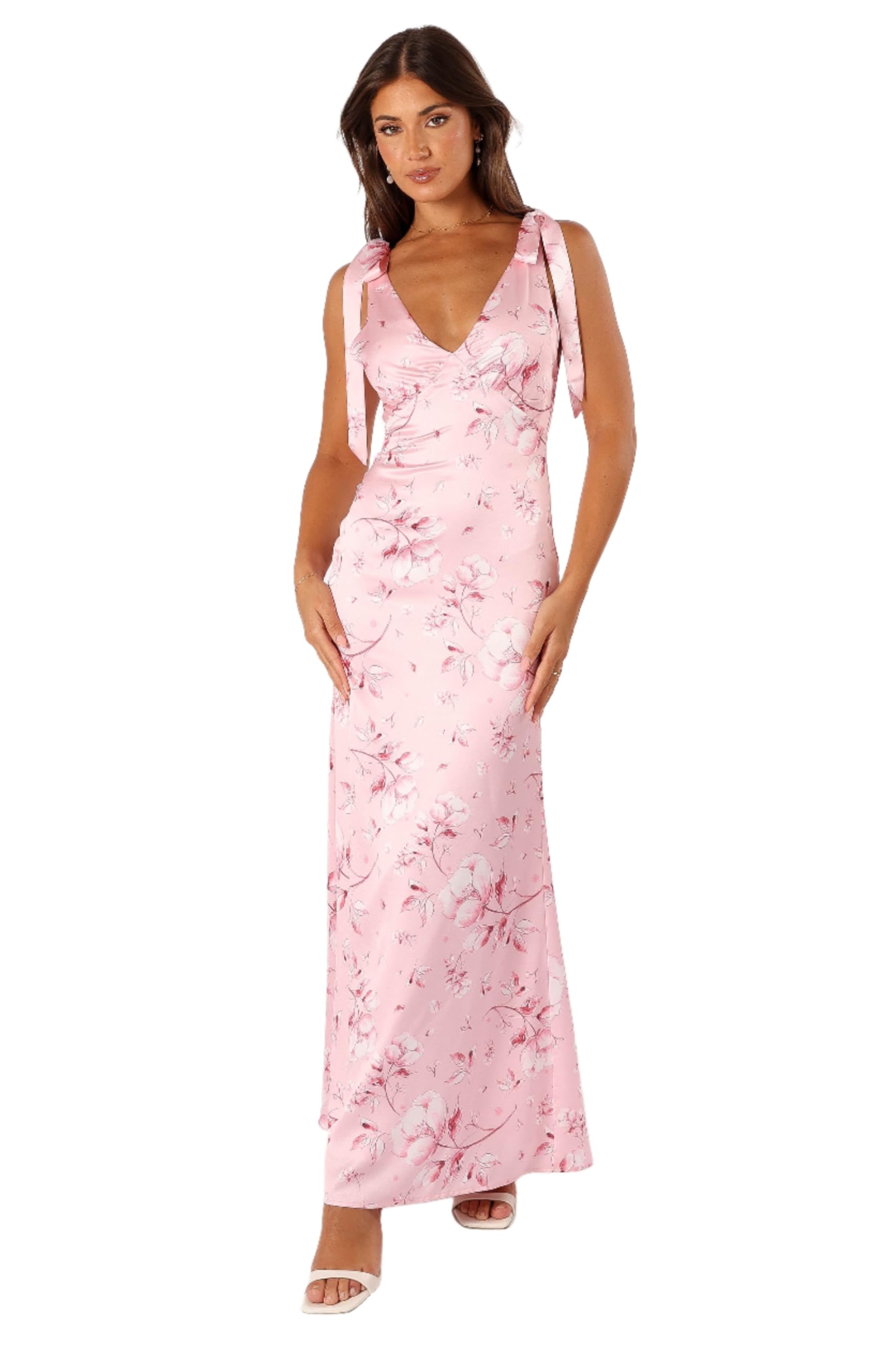 Petal & Pup Women's Xavier Bow Shoulder Maxi Dress, Pink Floral, S