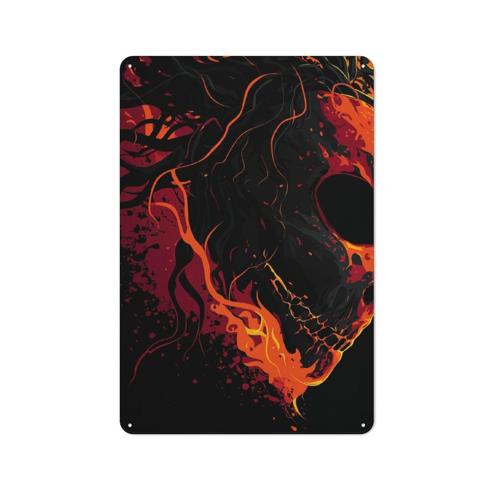 Fiery Skull Abstract Art Metal Wall Sign 30x20cm, Nostalgic Classic Pub Decor for Pub, Home Bar, Shed Or Man Cave
