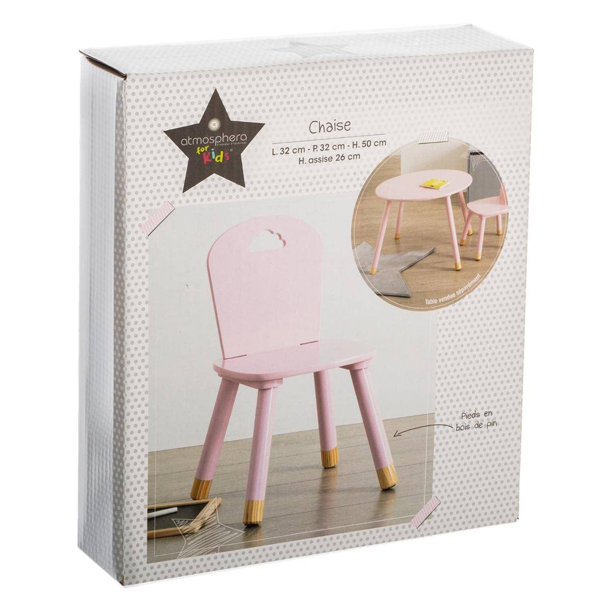ATMOSPHERA CREATEUR D'INTERIEUR Silla de Madera para niños-Decoración Nube-Color Rosa, L. 28 x l. 50 x H. 28 cm