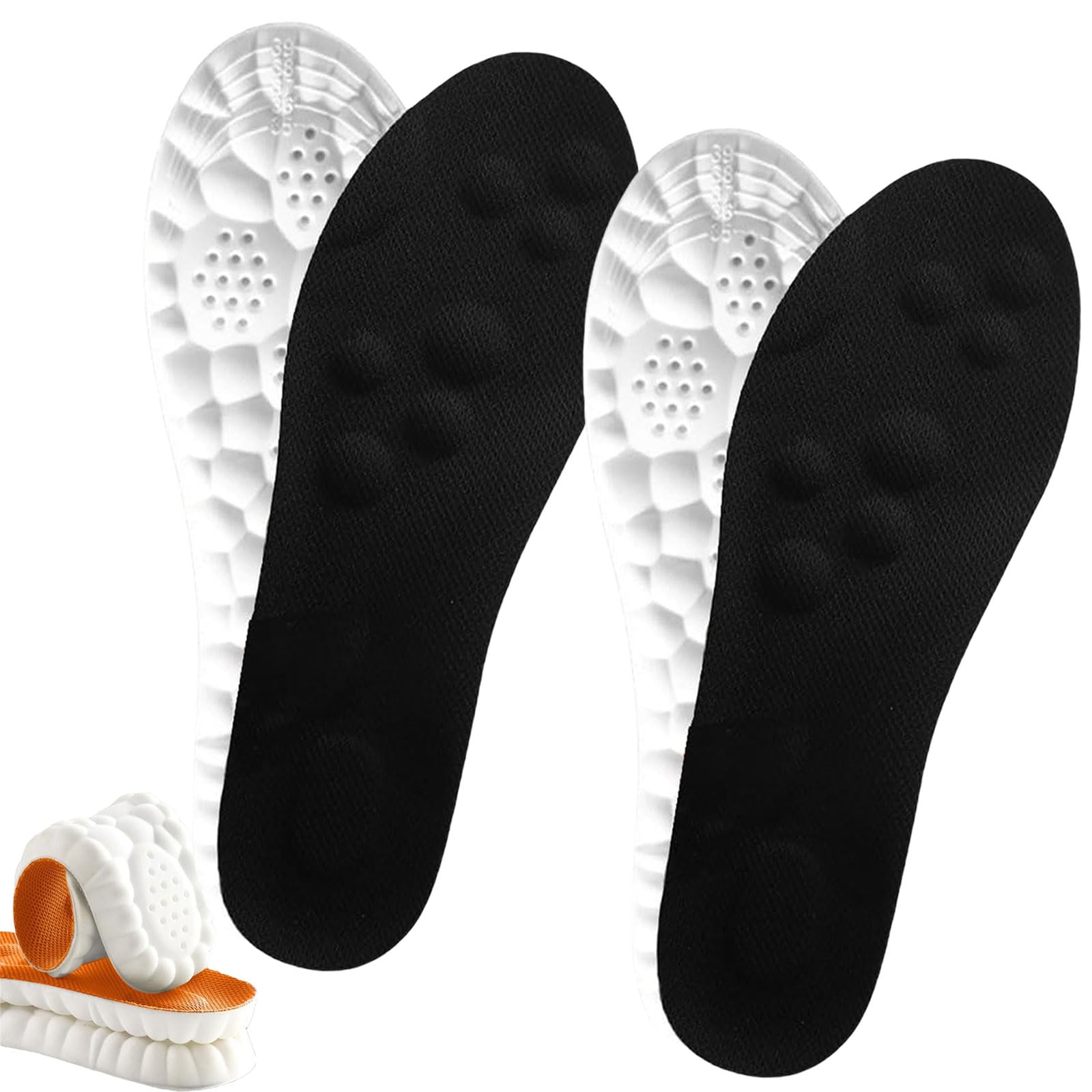 WOSLXM Insoles for Men Women, 2025 New Massage Insoles, Cloud Shoe Inserts Memory Foam Insole with Arch Support (2 Pair-Black,Men 11.5-12.5/Women 13-