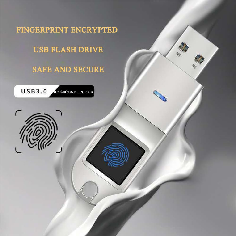Unità flash USB con sblocco delle impronte digitali, Usb3.0, archiviazione crittografata partizione Android/PC, compatibilità multi-interfaccia, identificazione accurata, argento+64g