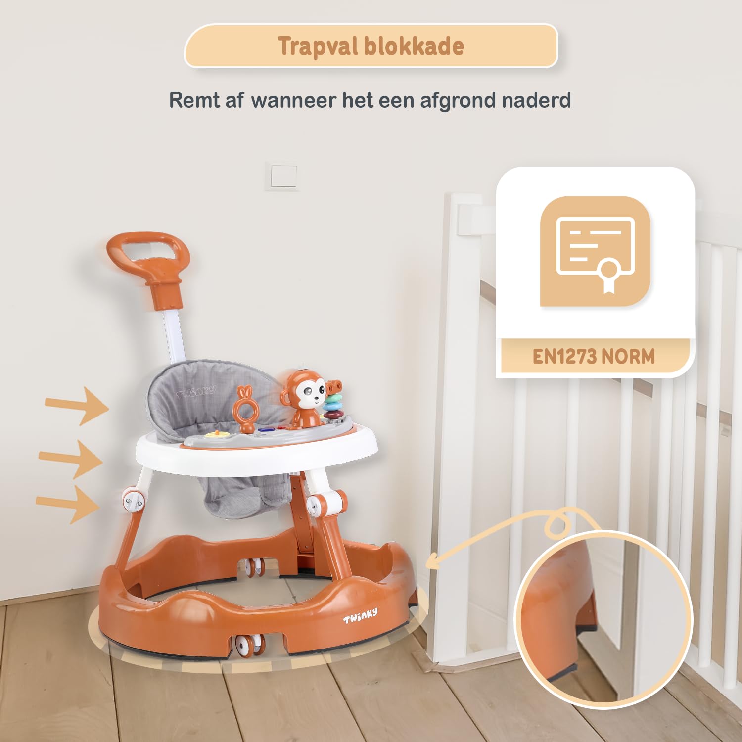 Twinky® Lauflernwagen mit Spielset & Bodenmatte - Robuste 4-fach verstellbare Vorschul-Lauflernhilfe - Ideal als Gehhilfe für die ersten Schritte Ihres Kleinen (Braun)