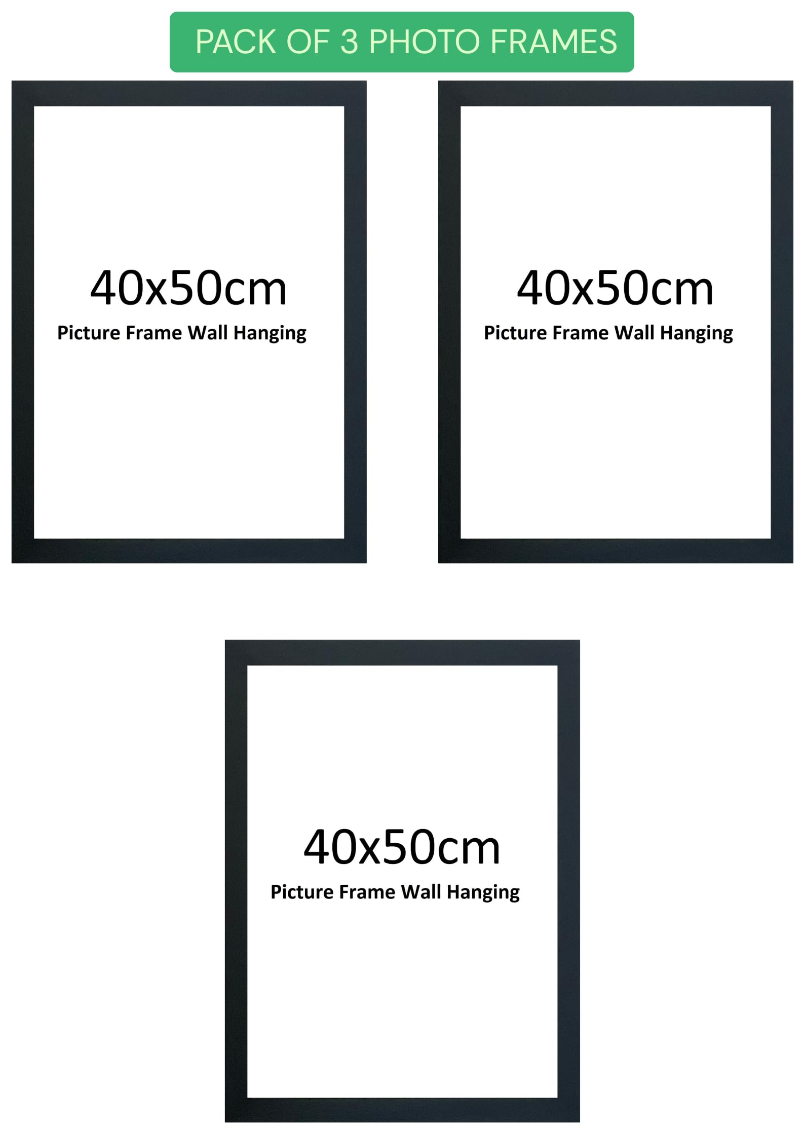 40x50cm Black Frame (Pack of 3 Frames) - 400x500 mm Photo Frame - Black Picture Frames 50x40 cm - Poster Frames Wall-Mounted Poster Frame with Perspex Front