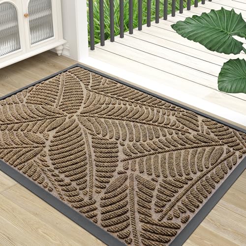 Colorxy Waterproof Doormat, Sturdy Natural Rubber Front Indoor Mat, Non Slip Low Profile Indoor Outdoor Door Mats, Stain and Fade Resistant Floor Mat, Easy Clean Patio Entrance Mat, 47''x24'', Brown