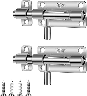 2 Stück Edelstahl Türriegel Kleiner Riegelschloss Schiebeschloss Bolzenriegel Verschluss Riegel, Verriegelung Schieberiegel Sicherheitstürriegel für Badezimmer Schuppen Schlafzimmer Ca. 4 Zoll, Silber