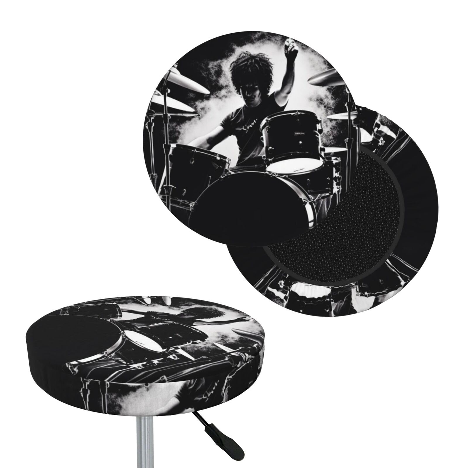 FekiLoot Drummer Round Bar Stool Covers Stretch Washable Bar Stool Covers Dustproof Slipcover Bar Chair Covers with Elastic Band for Bar Kitchen Living Room Decor 12 Inch
