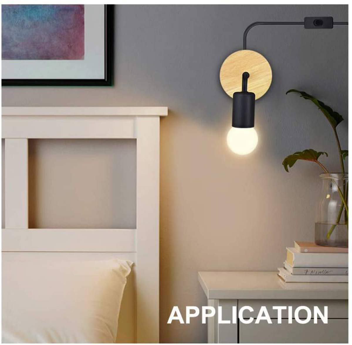 Lampy Ścienne Vintage Do Wnętrz Z Drewna Z Przełącznikiem, Retro Lampki Nocne Do Sypialni Z Wtyczką, Lampa Ścienna Do Salonu Rustykalna Z Gniazdem E27, Przenośne Kinkiety Ścienne Do Korytarza, Oświet
