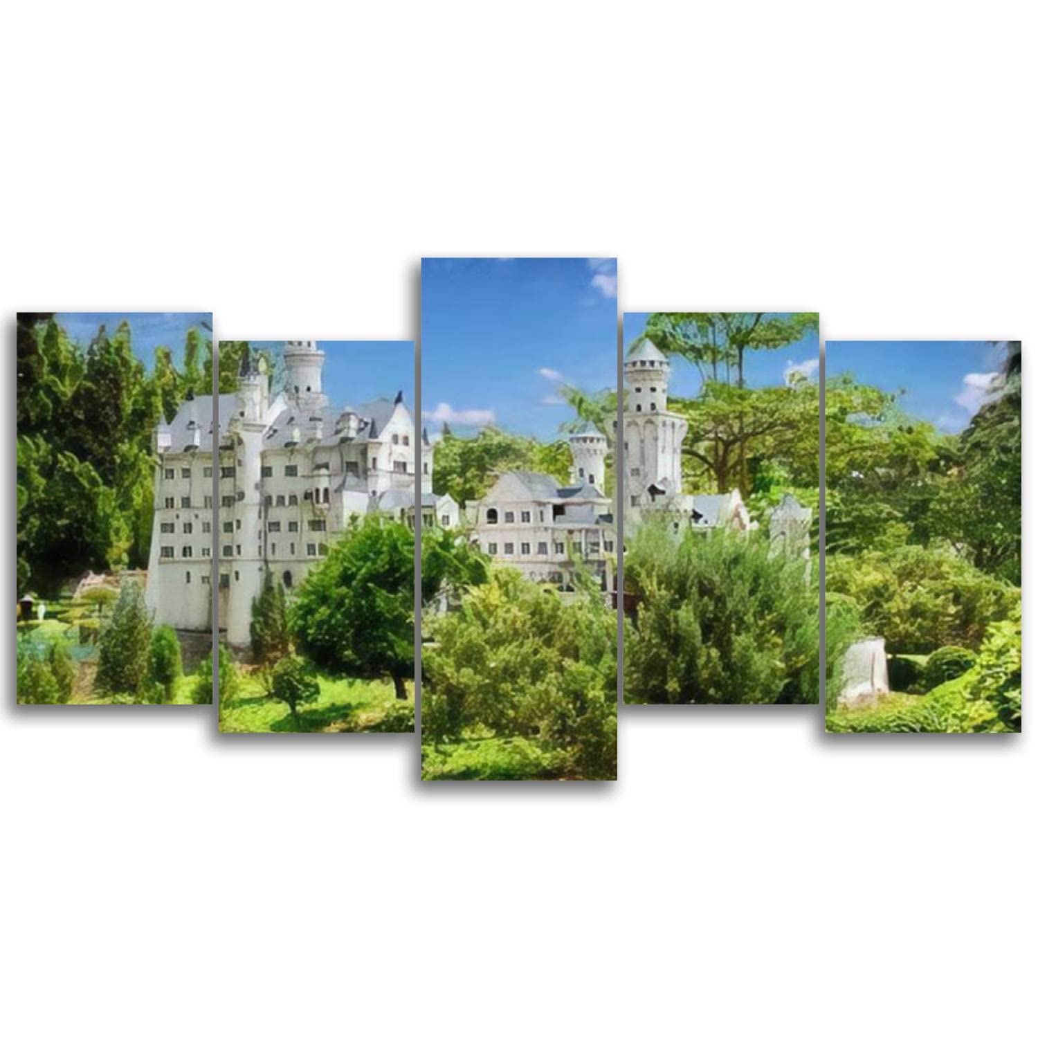 ZXZSGB Canvas Wall Art Fantastic old castle from fairy tale Painting Prints Picture Wall Decor Abstract Artwork 5 Panels Wall Art for Living Room Bedroom