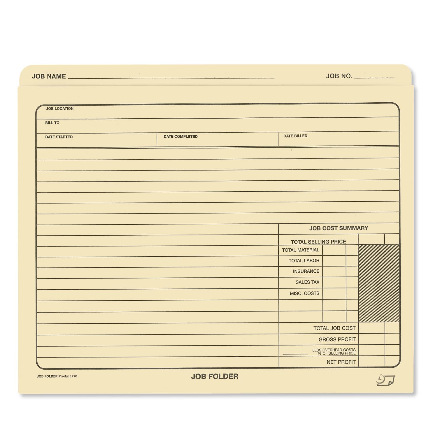 NextDayLabels - Job Folders Manila File Jacket 10” x 12” – Heavy Duty - Preprinted to Track Job Progress, Calculating Cost, and Customer Correspondences - 50 Folders