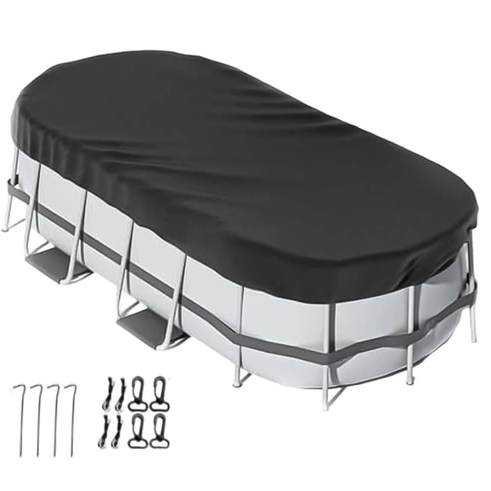 Telo Copertura Piscina Fuori Terra Ovale 420D Impermeabile Antivento Oxford | Tessuto Resistente ai Raggi UV Antipolvere Pieghevole Coulisse Accessori Protezione Detriti Corda Anelli Bordo(12x24F)
