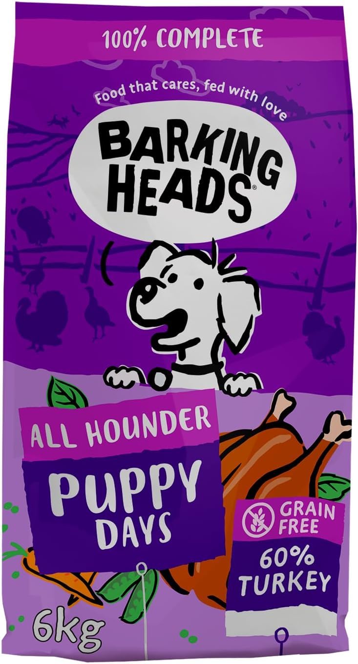 Barking Heads Complete Dry Puppy Food 6kg (Pack of 1) - All Hounder Puppy Days Turkey - Natural Grain Free Hypoallergenic for Sensitive Digestion & Development - Vet Approved