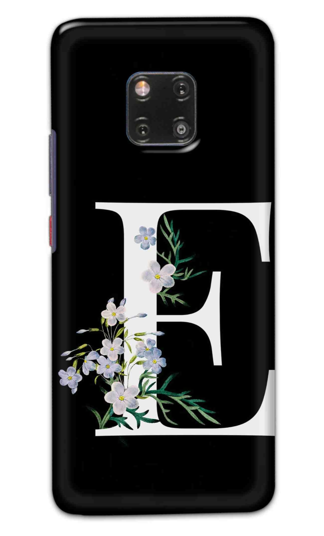 NDCOM for Huawei Mate 20 Pro Back Cover E Alphabet White Floral Name Initial Letter Printed Hard Case