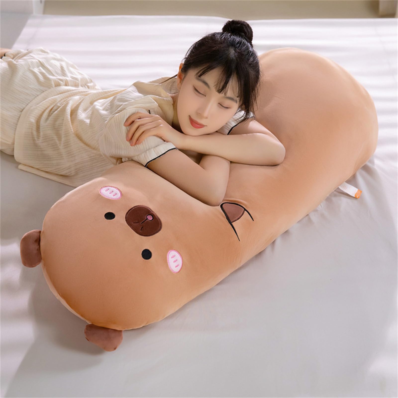 Kuscheltier Capybara Plüschkissen Stofftiere Lang Plüschtier Ausgestopftes Tier Spielzeug Kuschelkissen Geschenk Plüschkissen Kinder Seitenschläferkissen Tier (120cm,Schläfriger Stil)