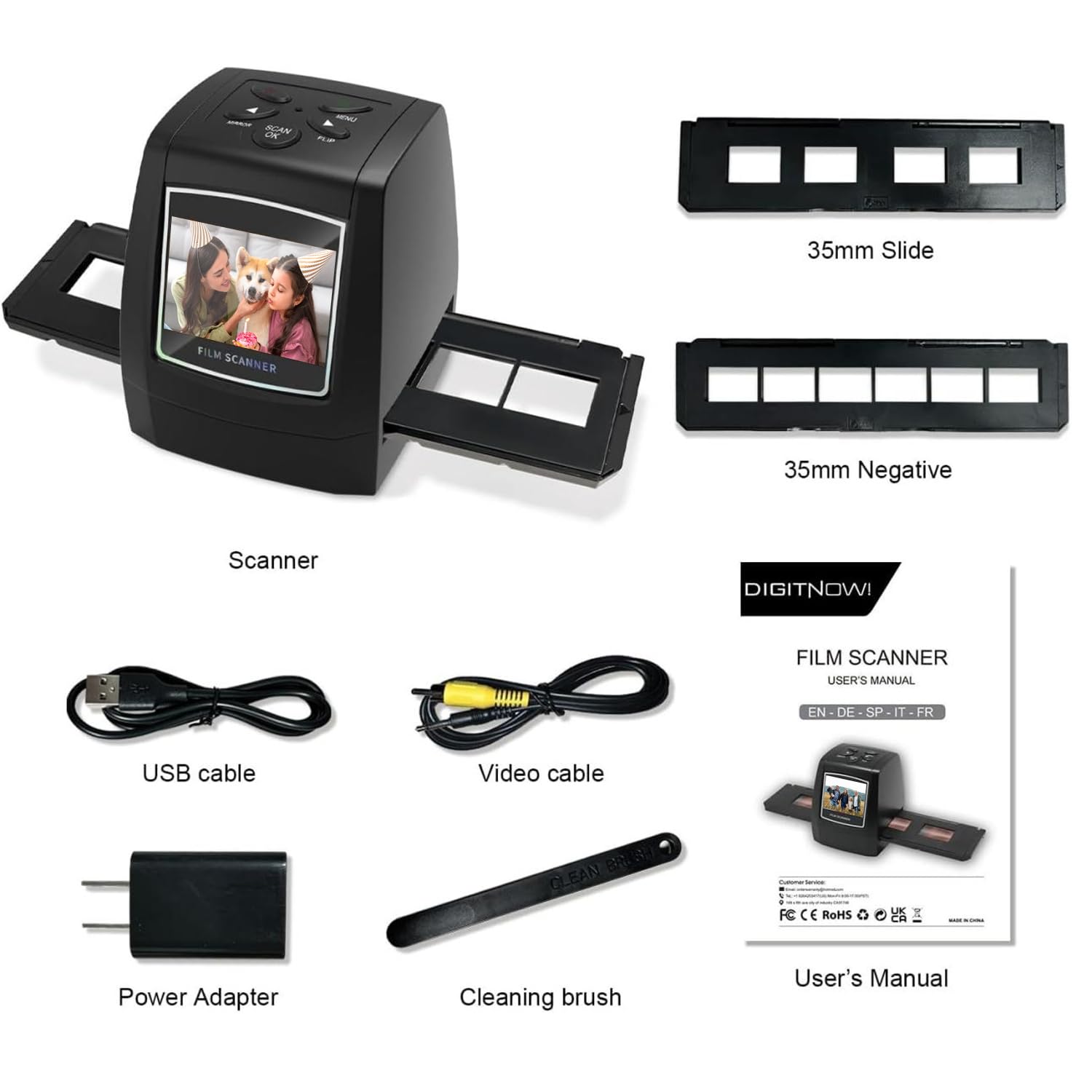 Escáner de película para 35mm Negativos y Diapositivas, Escáner de Alta resolución con 2,4" LCD, Convertidor No se Requiere PC y Software