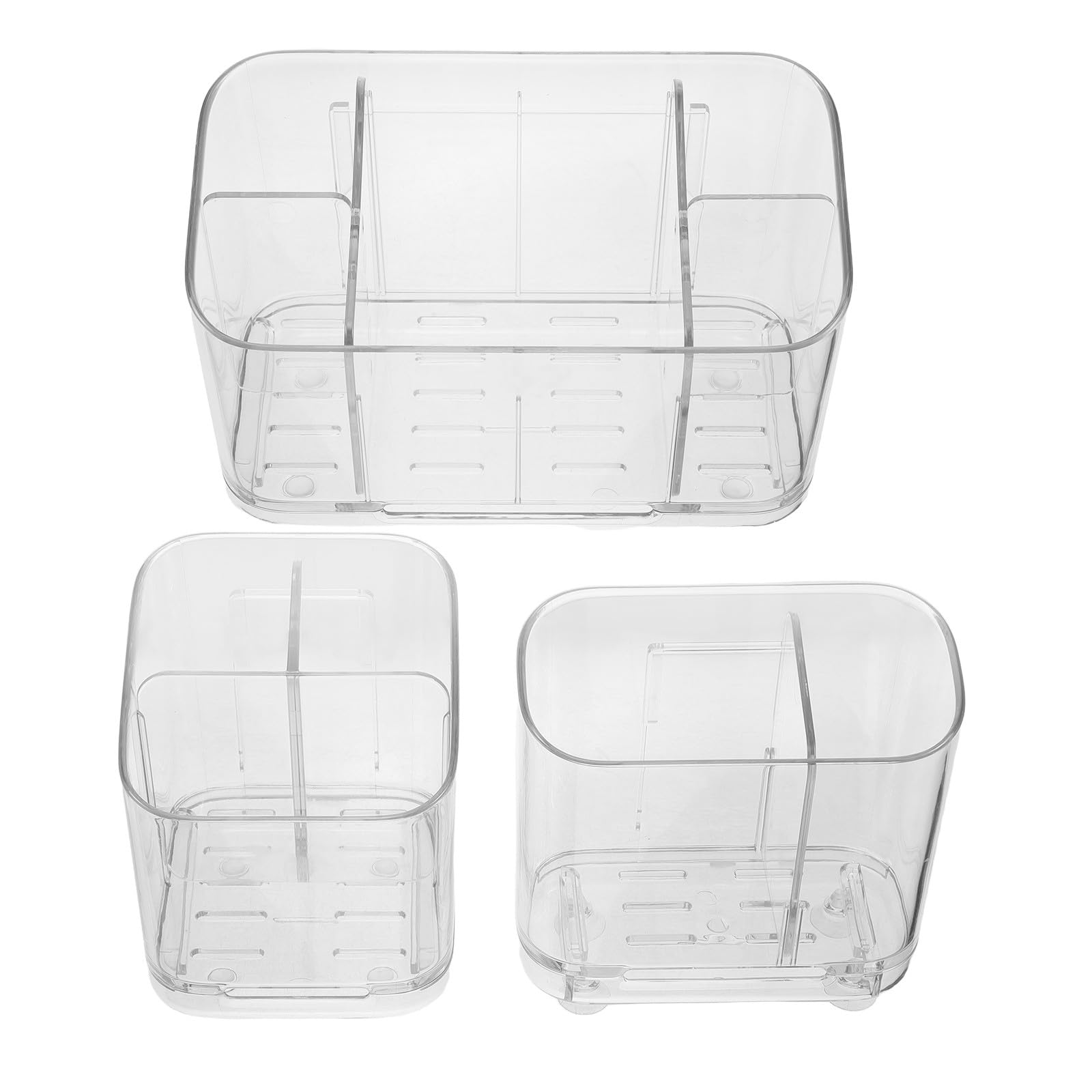 Luxshiny Soporte para cepillos de Dientes de Ducha (3 Unidades): Organizador de Pasta de Dientes de Pared con Divisor extraíble y Caja Inferior de plástico Transparente Desmontable para Recoger el