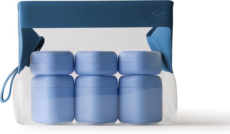 Parcel – Neceser transparente con 3 cápsulas recargables medianas y 3 pequeñas, bolsa de viaje modular a prueba de fugas, aprobada por la TSA de 1 qt, bolsa de maquillaje transparente con cierre magnético – Cove/Pacific