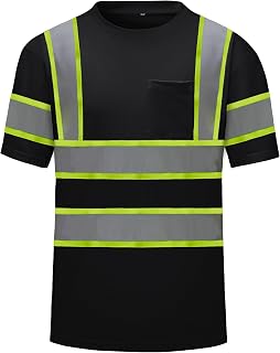 High Visibility Shirts Quick Dry Safety T Shirts with Reflective Strips and Pocket Short Sleeve Mesh Hi Vis Construction Work Class 2 Shirt for Men/Women Black,Medium