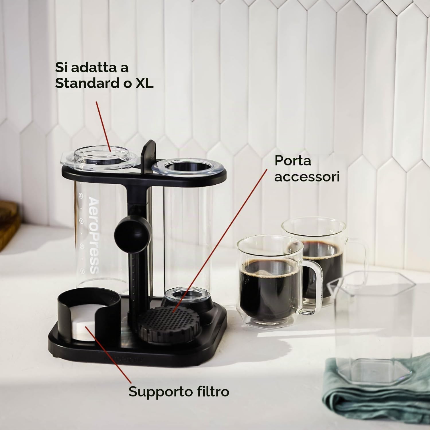 Supporto Organizzatore AeroPress, Stazione da caffè durevole e soluzione di archiviazione compatta compatibile con tutte le caffettiere manuali AeroPress (tranne Premium e Go)