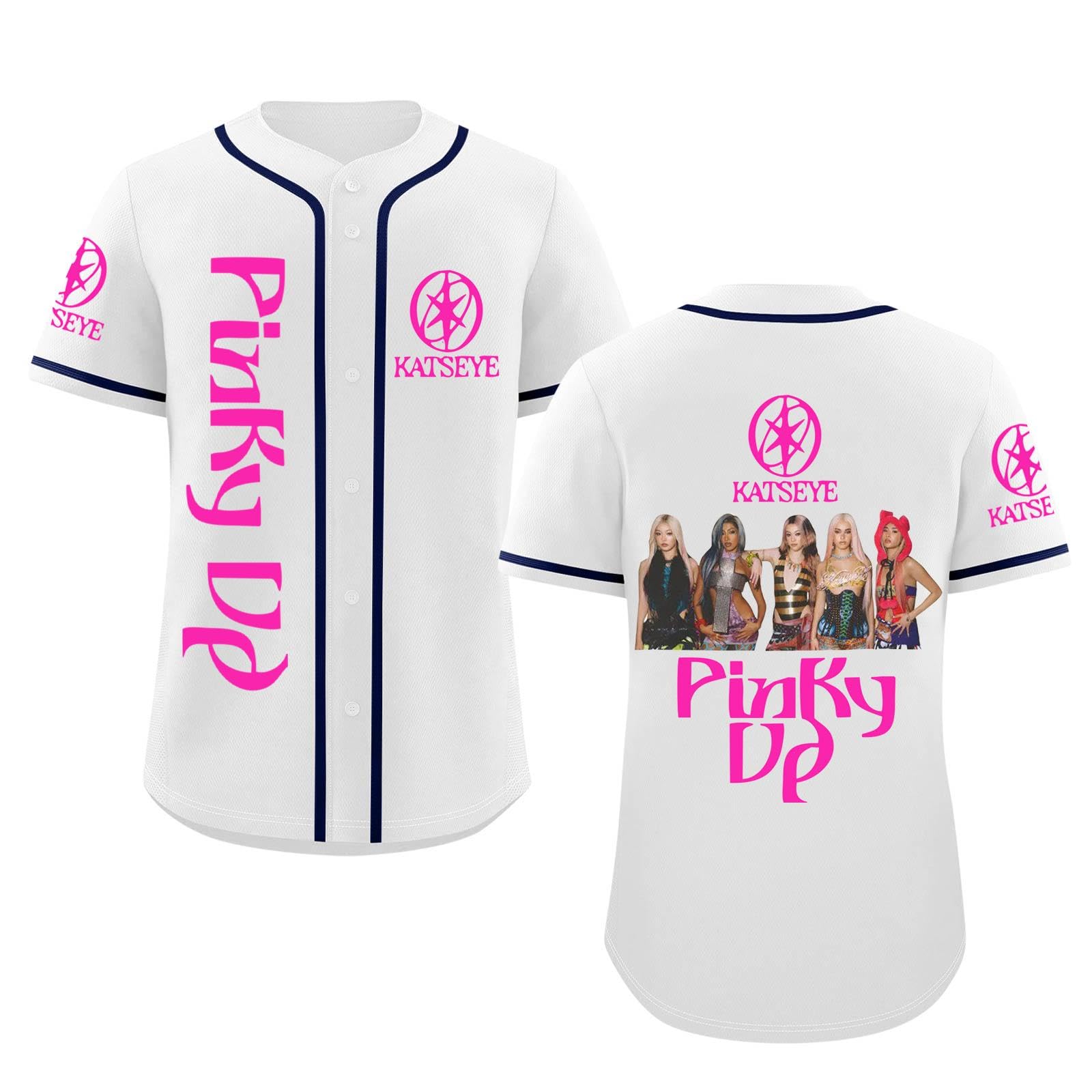 Katseye Tshirt Beautiful Chaos Album Pinky up Baseball Jersey Short Sleeve Button Down Casual Hip Hop Katseye Merch Baseball Jersey for Fans Men Women 02-White S