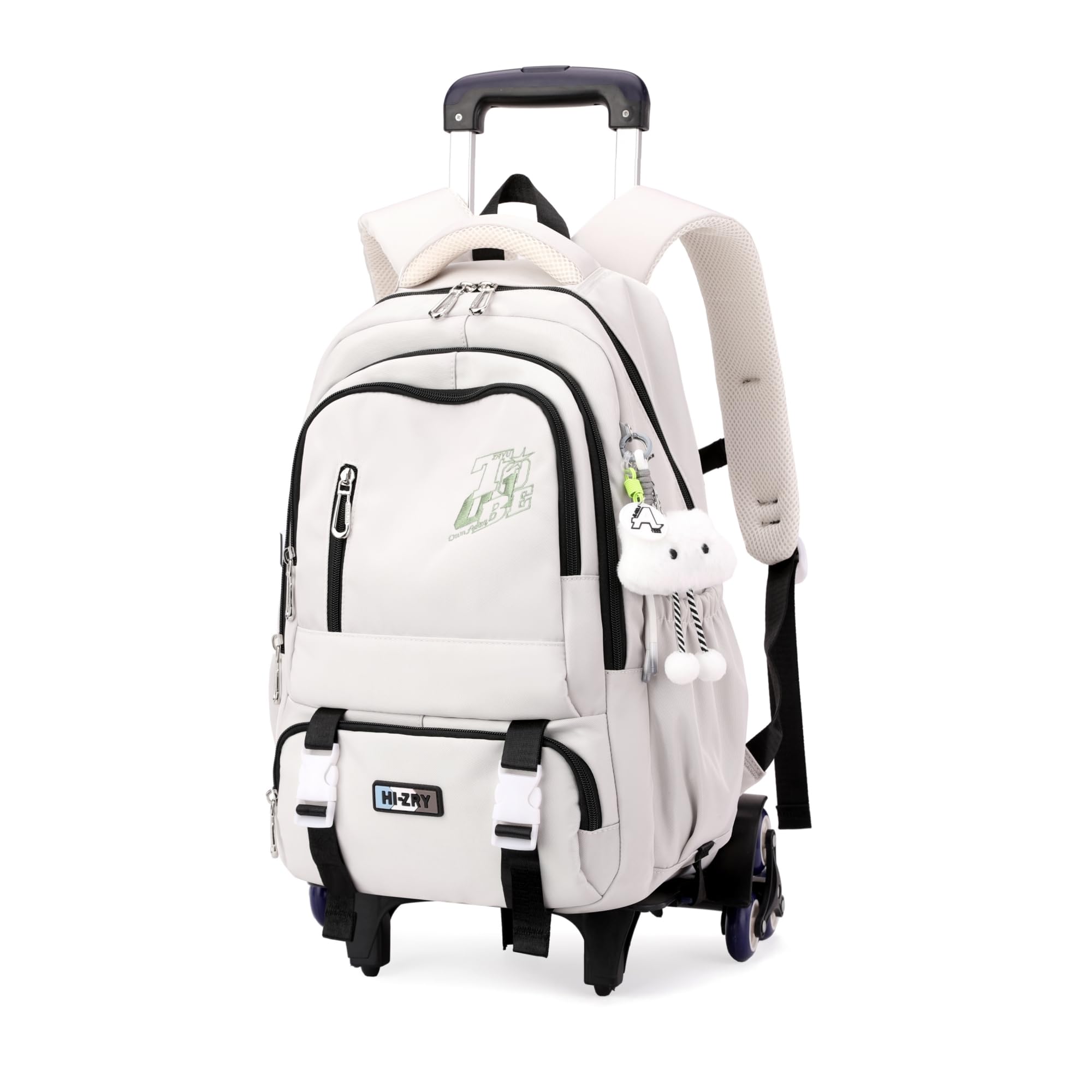 GRUOTEIS Girls Boys Rolling Backpack, Elementary Middle School Kids Bookbag Roller Backpack for Boys Girls with 6 Wheels, White