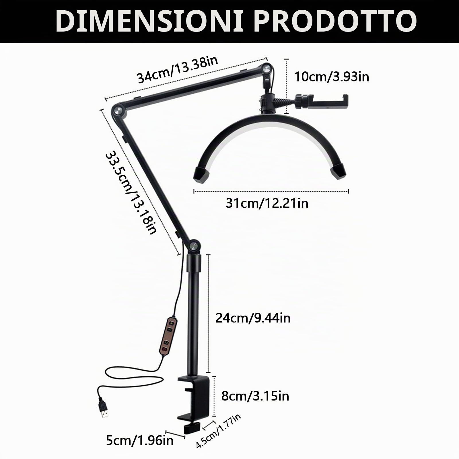 Aisny Lampada Per Ciglia, Lampada A Mezzaluna Dimmerabile 10 W 12''3200K-5600K Con Cavo Usb C Morsetto Porta Cellulare 2 Piegaciglia Per Vlogging Lampada Da Comodino Per Trucco Per Salone Di Bellezza