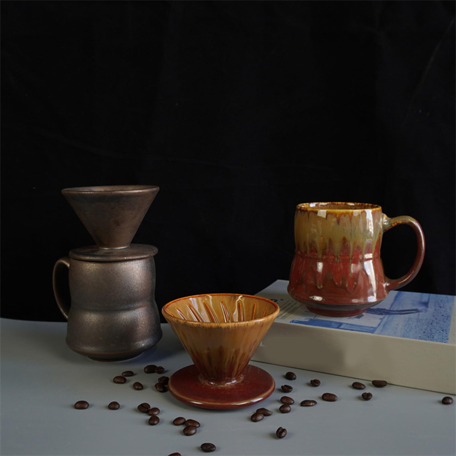 Generisch Moderna cafetera manual V 60 de cerámica, 460 ml, moderna cafetera de café para un resultado uniforme en cualquier cocina, accesorios hechos a mano