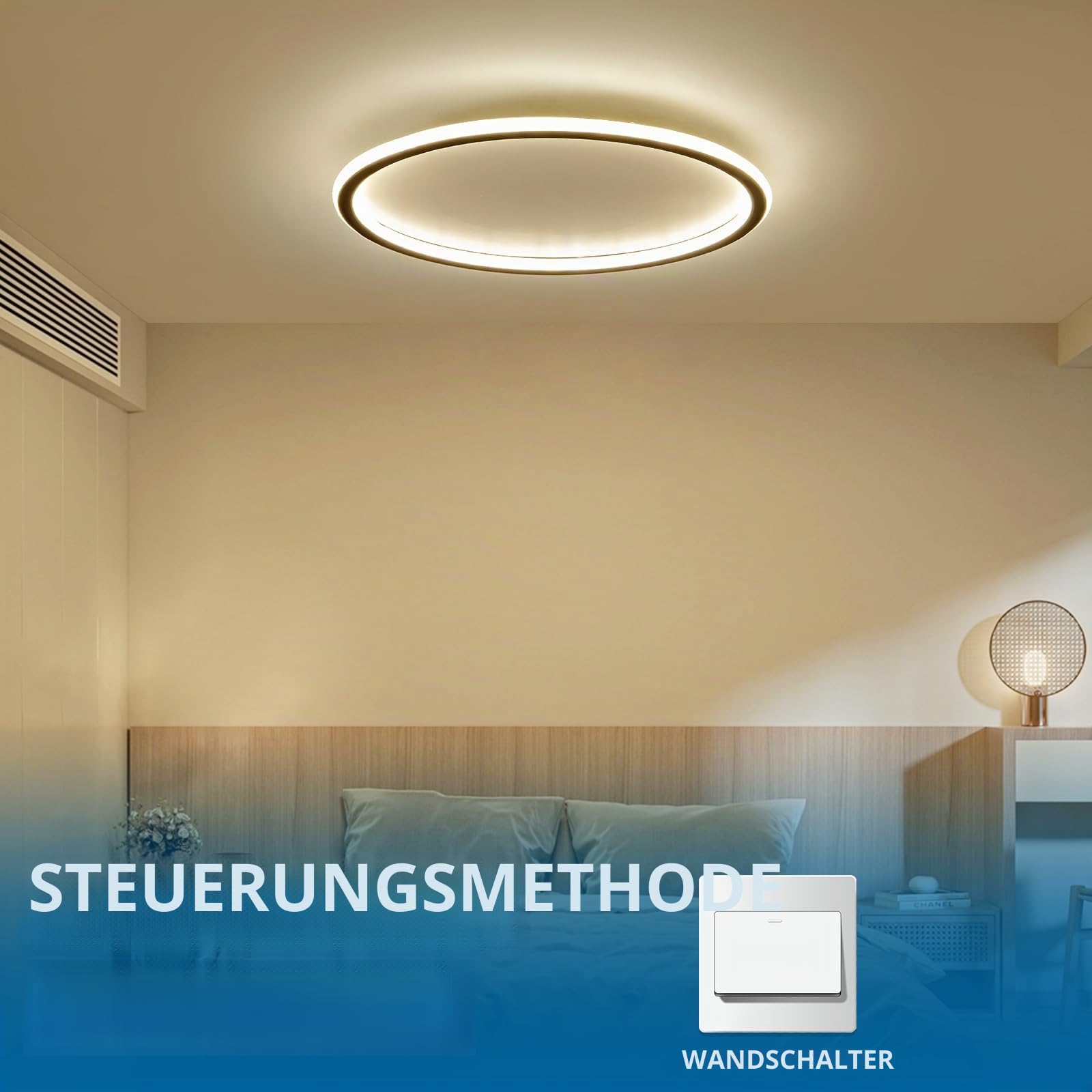 Mikeru Deckenlampe Schlafzimmer, 40cm LED Deckenleuchte Rund Ring Warmweiße Deckenleuchte Badezimmer Lampe Decke 3000K Ohne Fernbedienung für Wohnzimmer, Küche und Dachboden