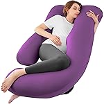 Sasttie Pregnancy Pillows for Sleeping, Jumbo U Shaped Cooling Full Body Pillow with Removable Cover, Pregnant Women Must Haves, Maternity Essential, Purple