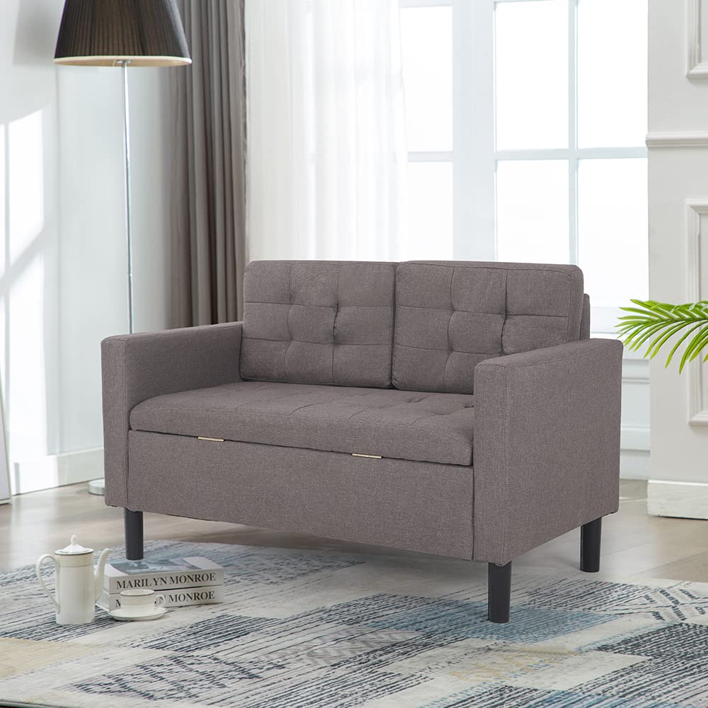 Mingone Sofa 2 Sitzer Couch mit 2 Armlehne, Stauraum, Taupe | Mit Lehne, Gepolstert, Modern Design, Comfy Zweiersofa, Loveseat für Wohnzimmer, Schlafzimmer, 63 x 76 x 118 cm