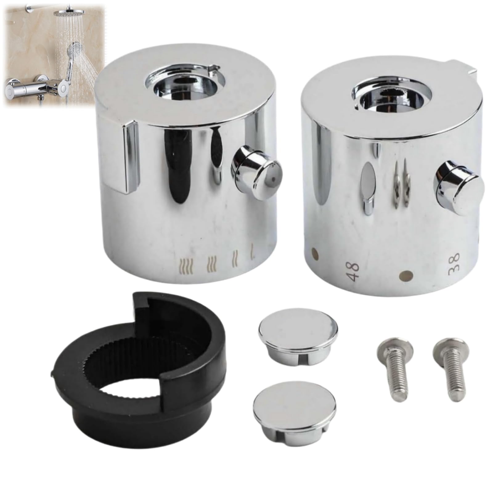 Wtirey Thermostatic Control Handles for Bath Shower Mixer Taps,Temperature Control Knob Set Replacement,Includes 7.5mm Quick Open & 9mm Thermostatic Cartridge Handles,Chrome Shower Valve Handle Kit