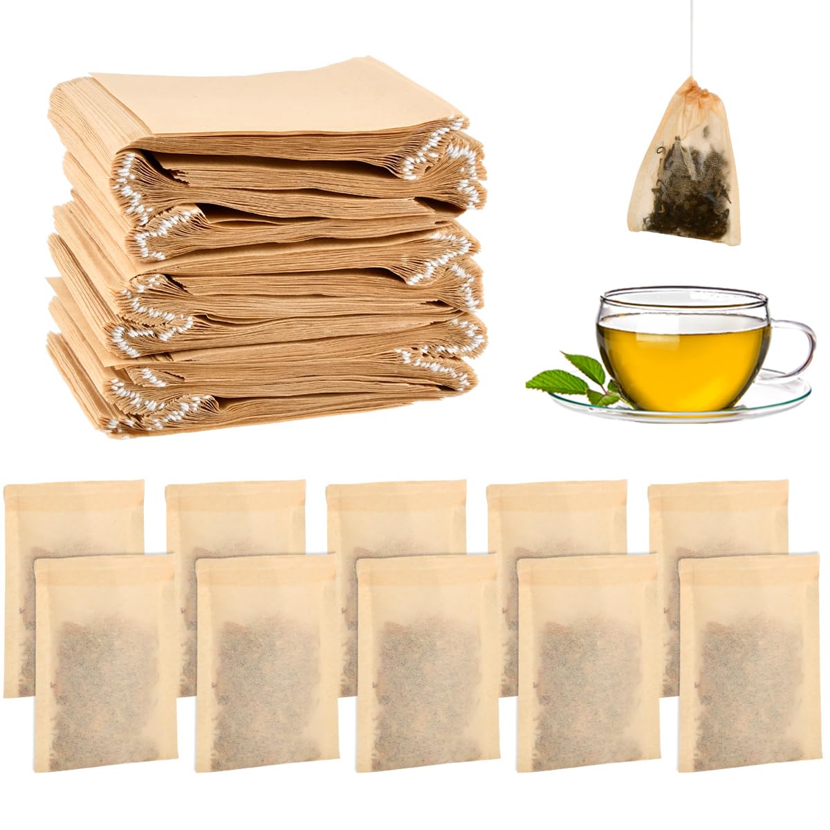Disposable 300PCS Drawstring Tea Bags - 2.36 * 3.15inch Empty Unbleached Paper Infuser Filter Mesh Bags for Loose Tea, Spice, Coffee, Herbal