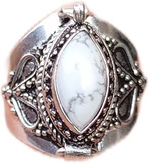 White Howlite Ring, 925 Sterling Silver Plated, Marquise Stone Ring, Boho Ring, Poison Box Ring, White Buffalo Turquoise Ring, Secret Compartment Ring, Openable Ring, Women Gift Ring, Designer Ring, Christmas Gifts