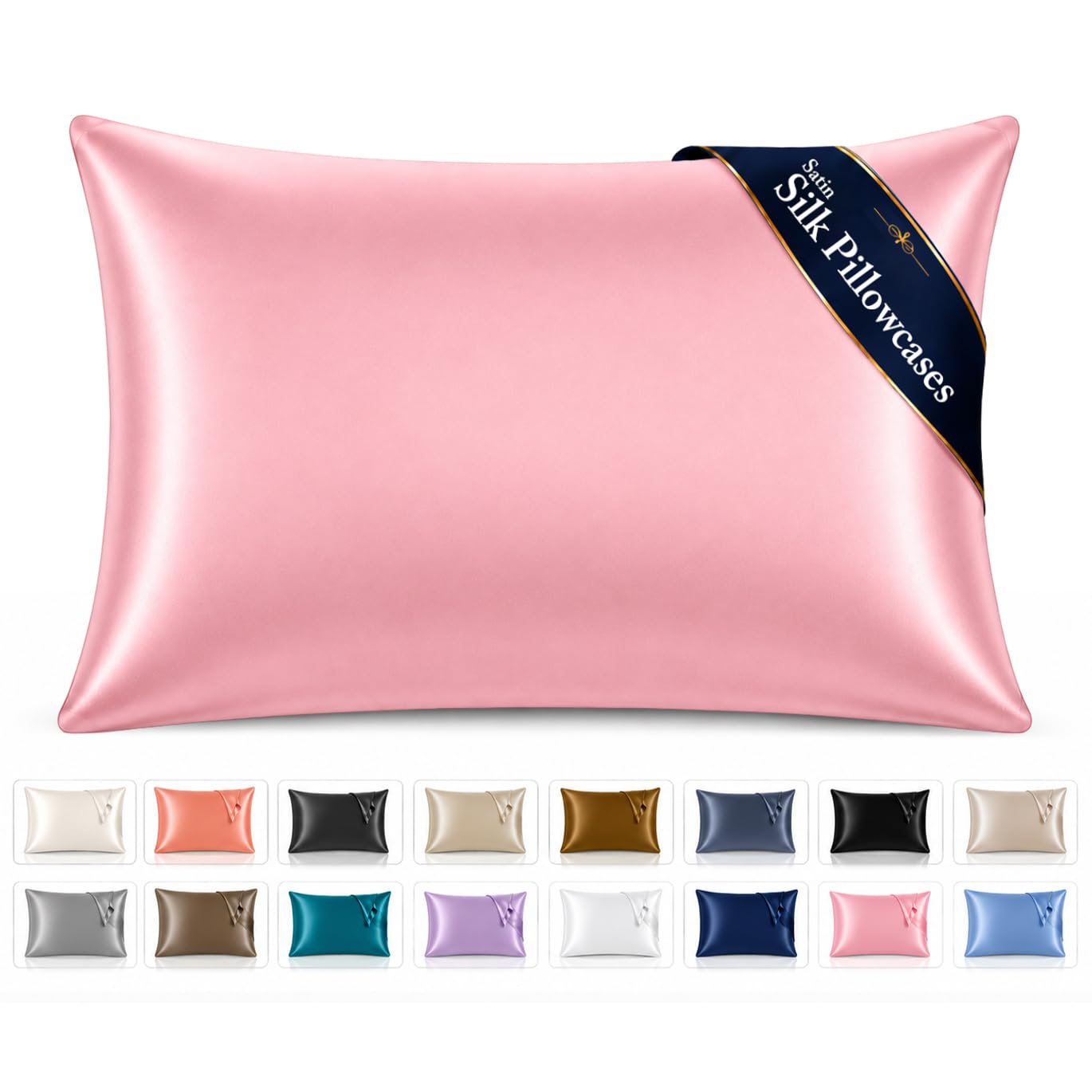 Pamposh Pink Satin Silk Pillowcases For Hair And Skin 2 Pack Standard Size With Envelope Closure (2 Pcs Pillowcases (50 X 75 Cm), )