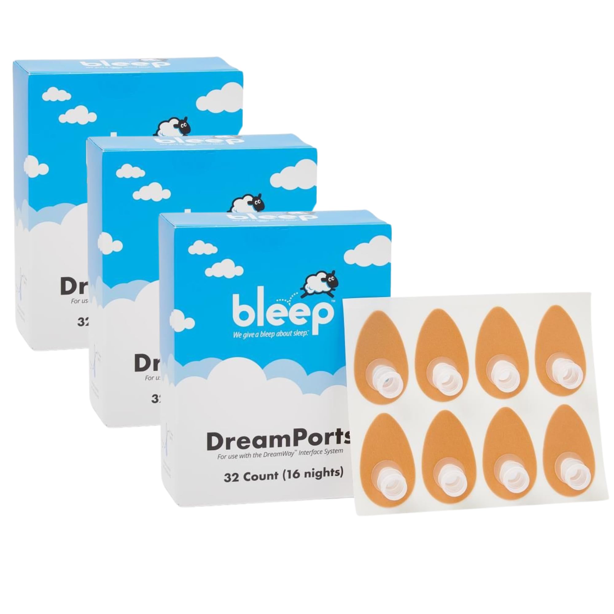 Bleep Dreamports for DreamWay Connector, CPAP Mask Replacement, Mask-Free Sleep Apnea Solution, No Nasal Insertion, Skin-Friendly Adhesive, 48 Night