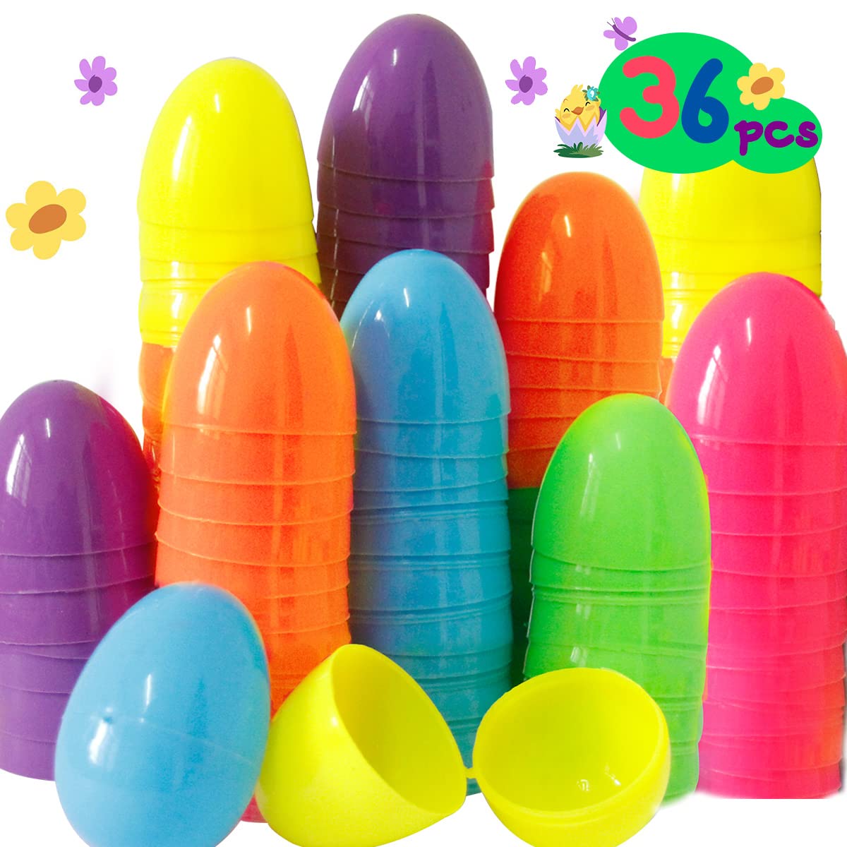 NMKL 36 Colourful Fillable Plastic Surprise Easter Eggs - Fill with Easter Hunt Gifts and Chocolate