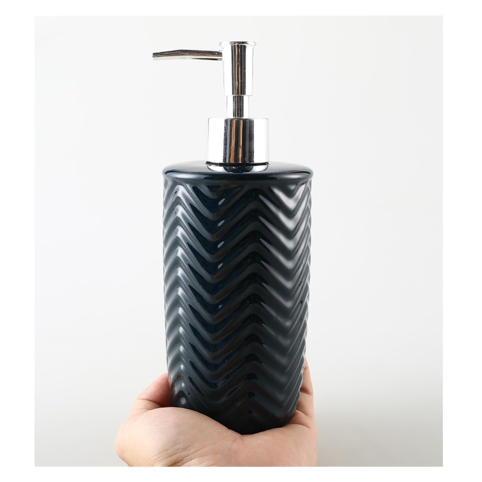 Lotionspender, Seifenspender aus schwarzer Keramik mit silberner Pumpe, Handspender, for Bad- und Küchenspender