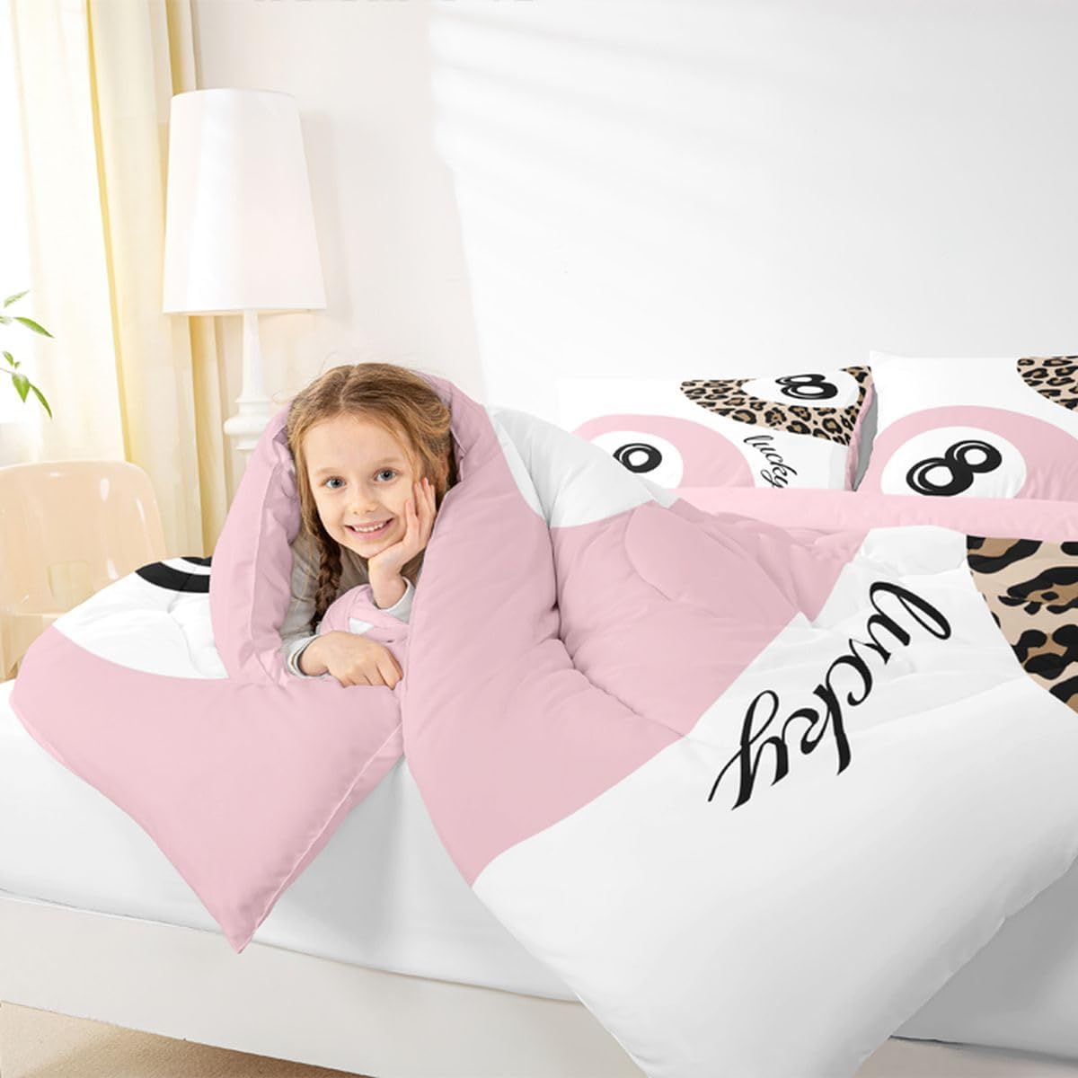 Erosebridal Funky Lucky 8 Ball Bedding Set,Boys Girls Preppy Leopard Print Comforter Set Full Size,Lucky 8 Ball Cheetah Quilt Y2K Trendy Preppy Duvet Insert Room Decor Aesthetic