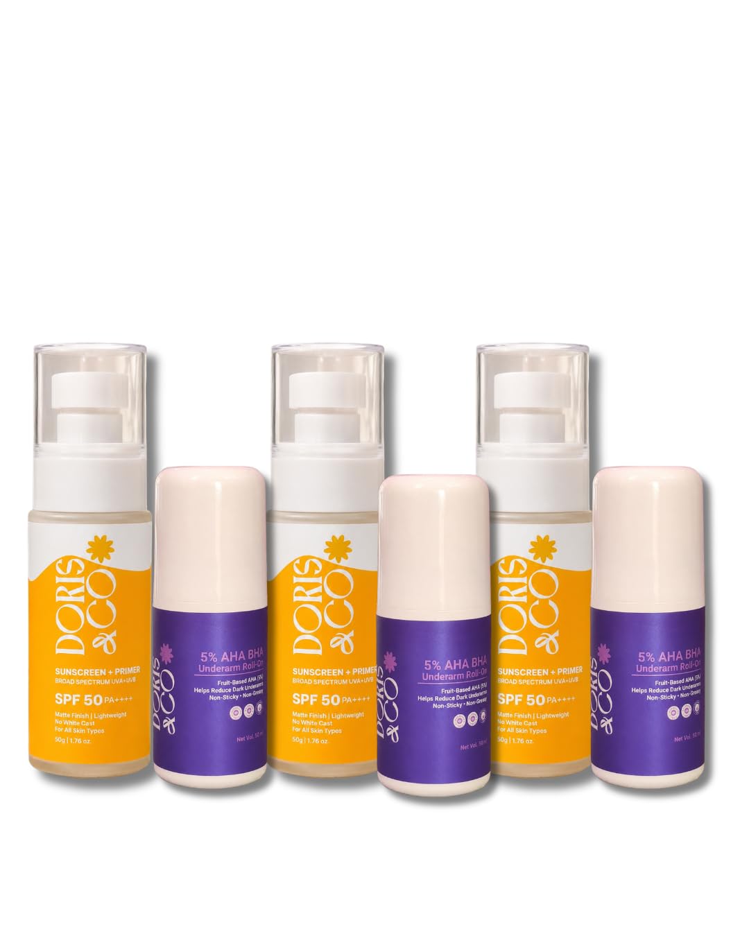 Sunscreen + Primer SPF 50 and 5% AHA BHA Roll-On Combo, 6 Piece Set-picture-45