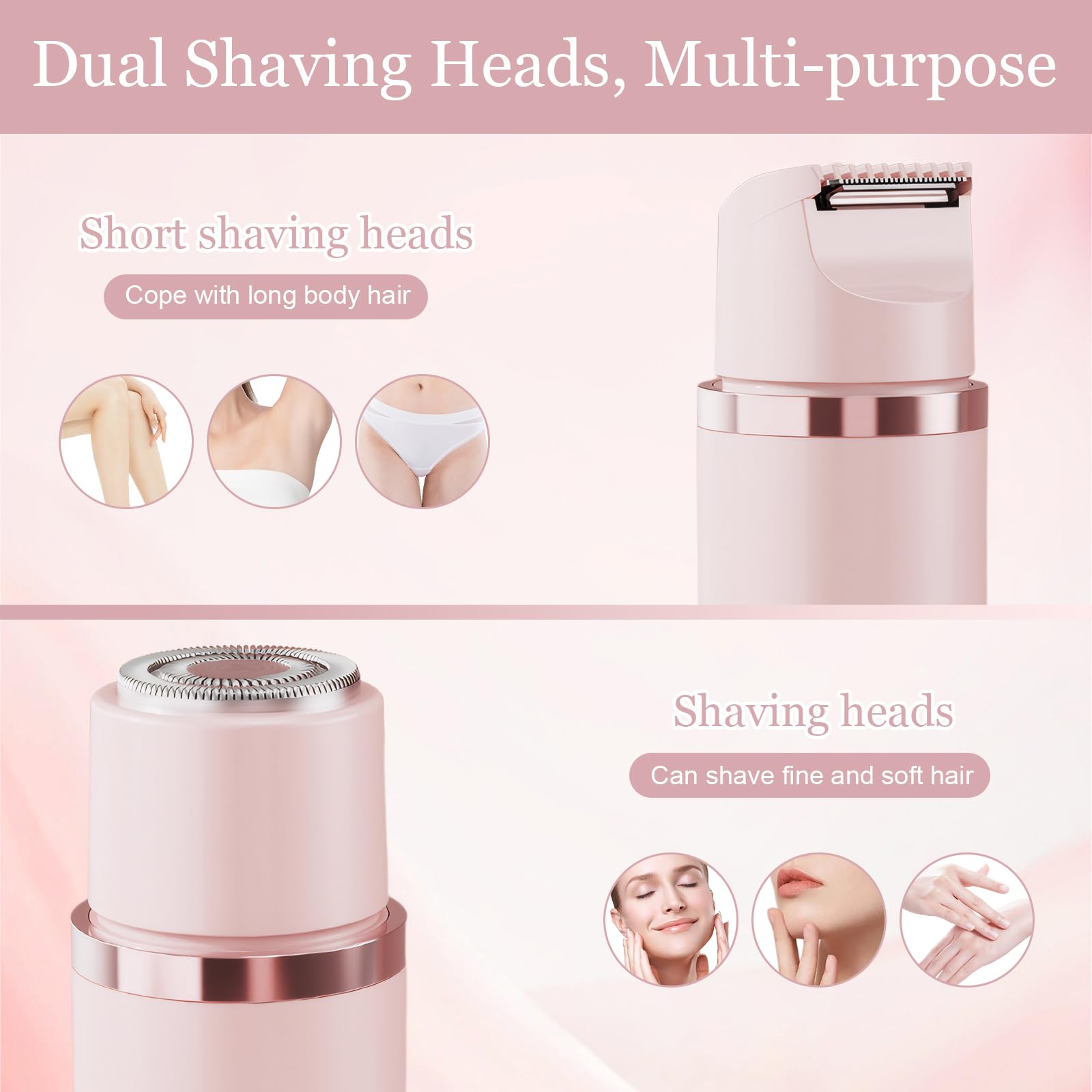 Rasoir Électrique Femme 2-en-1 - Épilateur Visage & Corps - Tondeuse Intime Bikini - Sans Douleur - Rechargeable USB - Lavable - Utilisation Sèche & Humide - Pour Maillot, Aisselles, Jambes