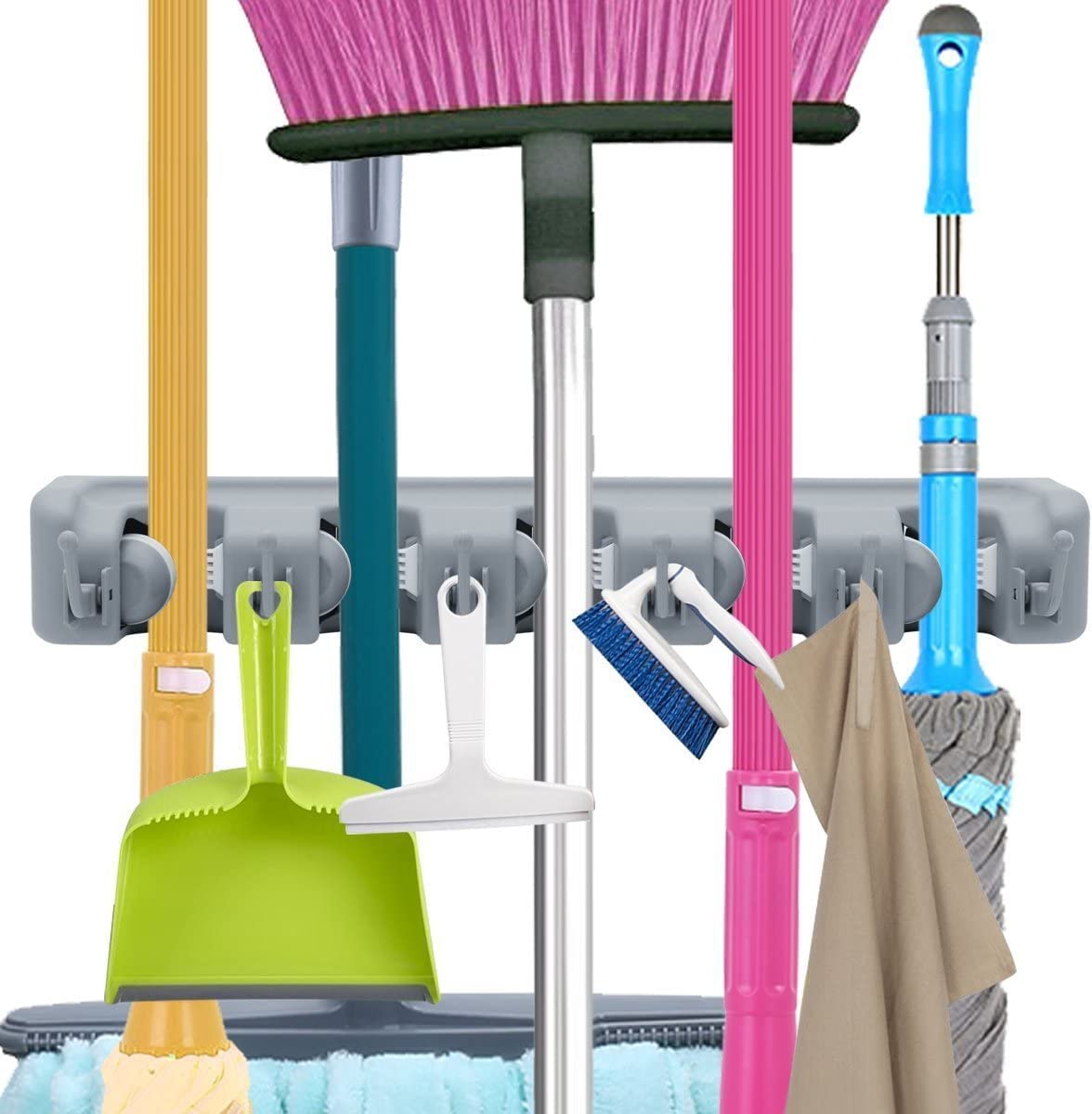 BUYORY Broom and Mop Holder Wall Mount, Broom Holder Wall Mounted, Mop Holder, Cleaning Supplies Organizer, Broom Hanger and Tool Rack for Home, Kitchen, Bathroom etc, (5 Slots with 6 Hooks) (Grey) (B0B8NL7BPB) Amazon Price History, Amazon Price Tracker