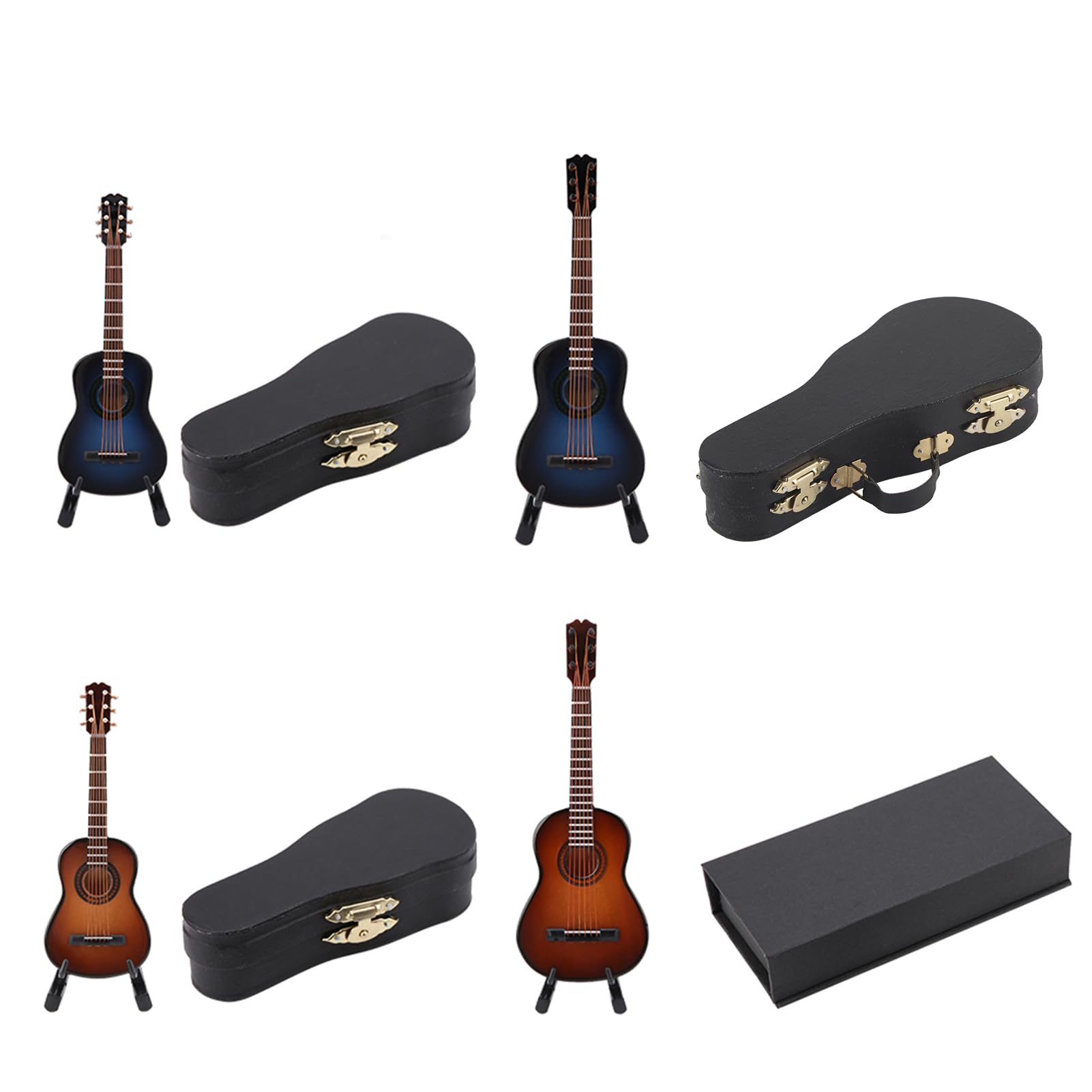 Buachois Decoración de Modo de Guitarra en Miniatura de Madera con Soporte, Mini casa de muñecas, Instrumento Musical, Adorno Artesanal para decoración de Oficina en casa, Regalo del día(14cm Marrón)