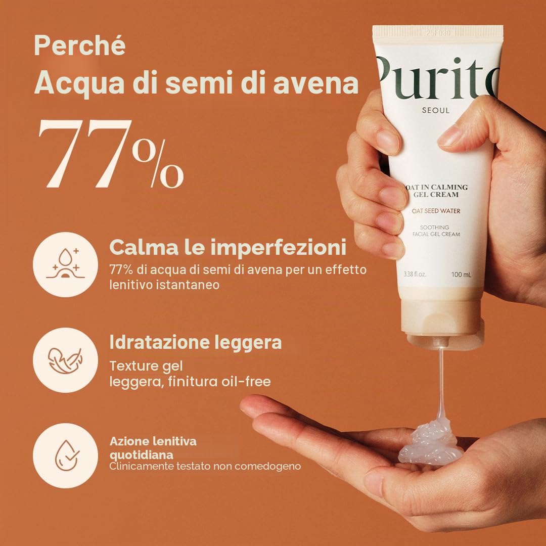 PURITO Oat In Calming Gel Cream | Soothing solution for Sensitive Skin | Lightweight, Non-Comedogenic, Fragrance-Free, Vegan & Cruelty-free | Korean Skincare, 100mL 3.38 fl.oz
